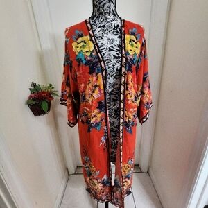 Flying Tomato floral kimono topper m/l Hawaiian vacation beachy duster b…